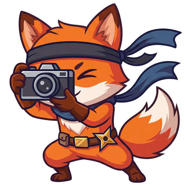 Fox mascot taking a photo